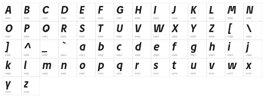 JosefRed-BoldItalic Character Map