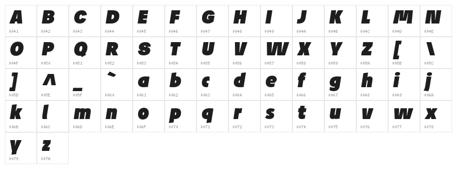 JosefRed-UltraItalic Character Map