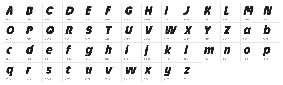 Josefa Rounded Reduced Bold Italic Character Map