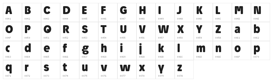 Josefa Rounded Reduced Bold Character Map