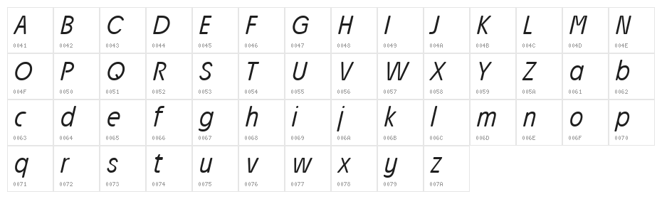 Josefa Rounded Reduced Light Italic Character Map