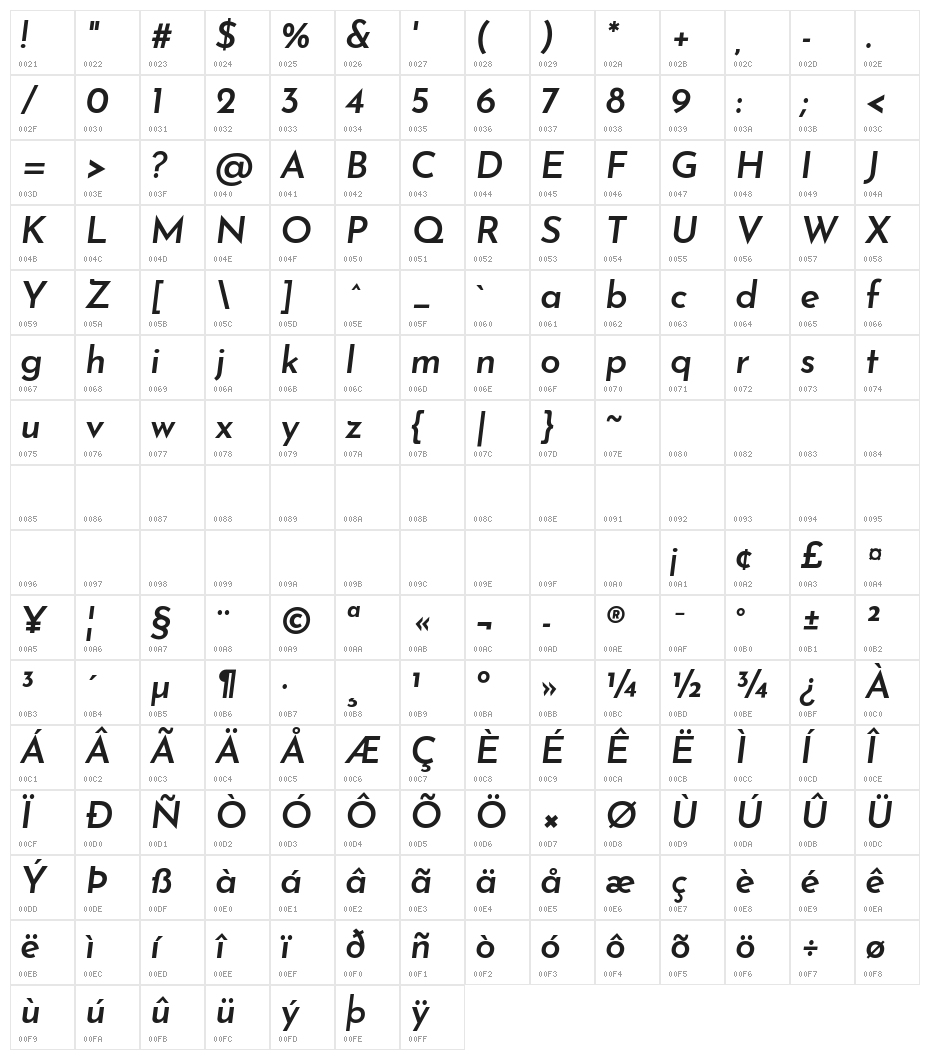 Josefin Sans SemiBold Italic Character Map