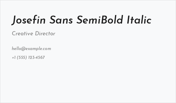 Josefin Sans SemiBold Italic Business Card