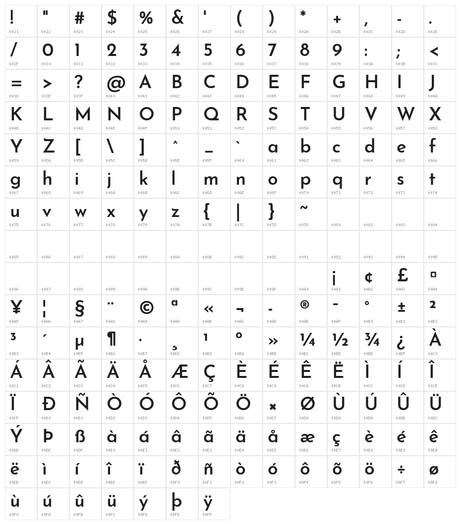 Josefin Sans SemiBold Character Map