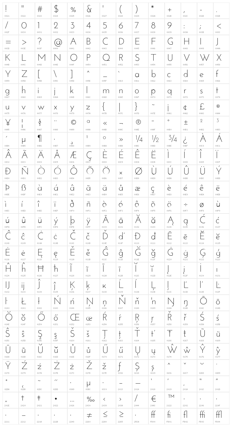 JosefinSansStd-Light Character Map