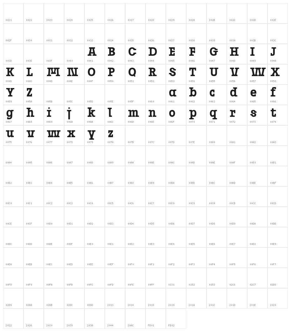 Josefov-Bold Character Map