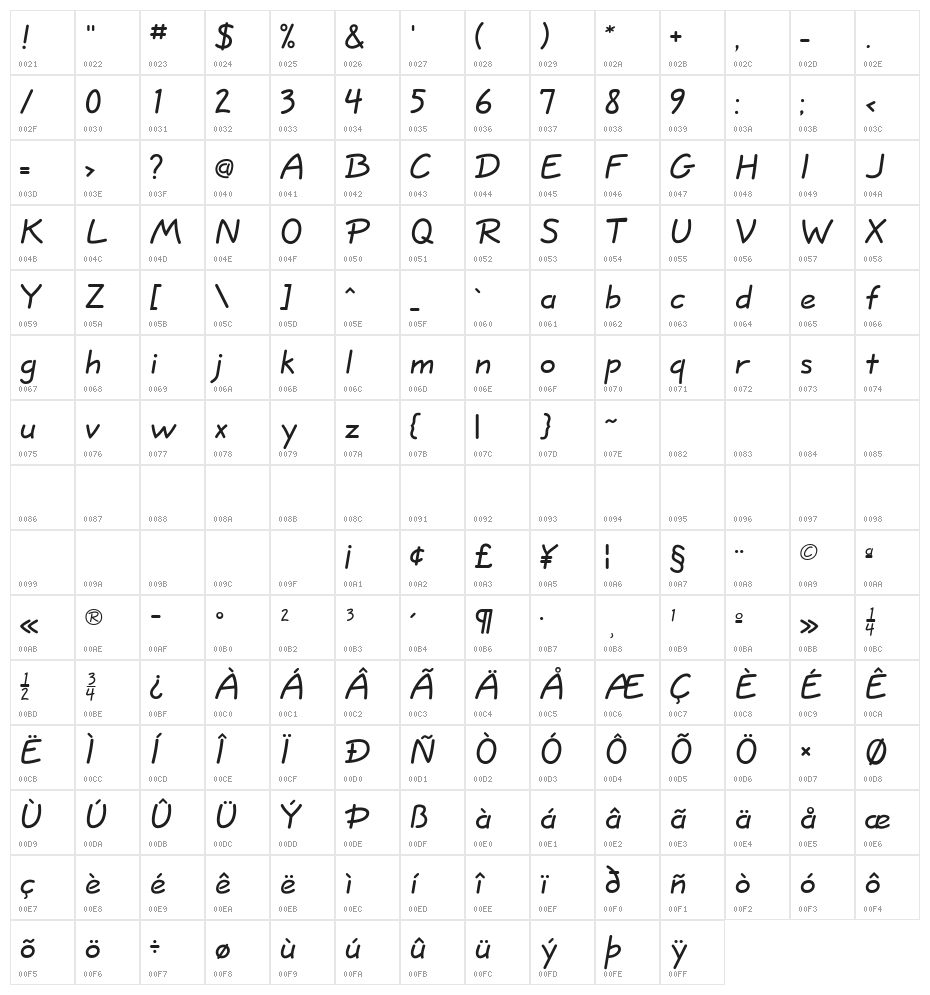 JottFLF-Bold Character Map