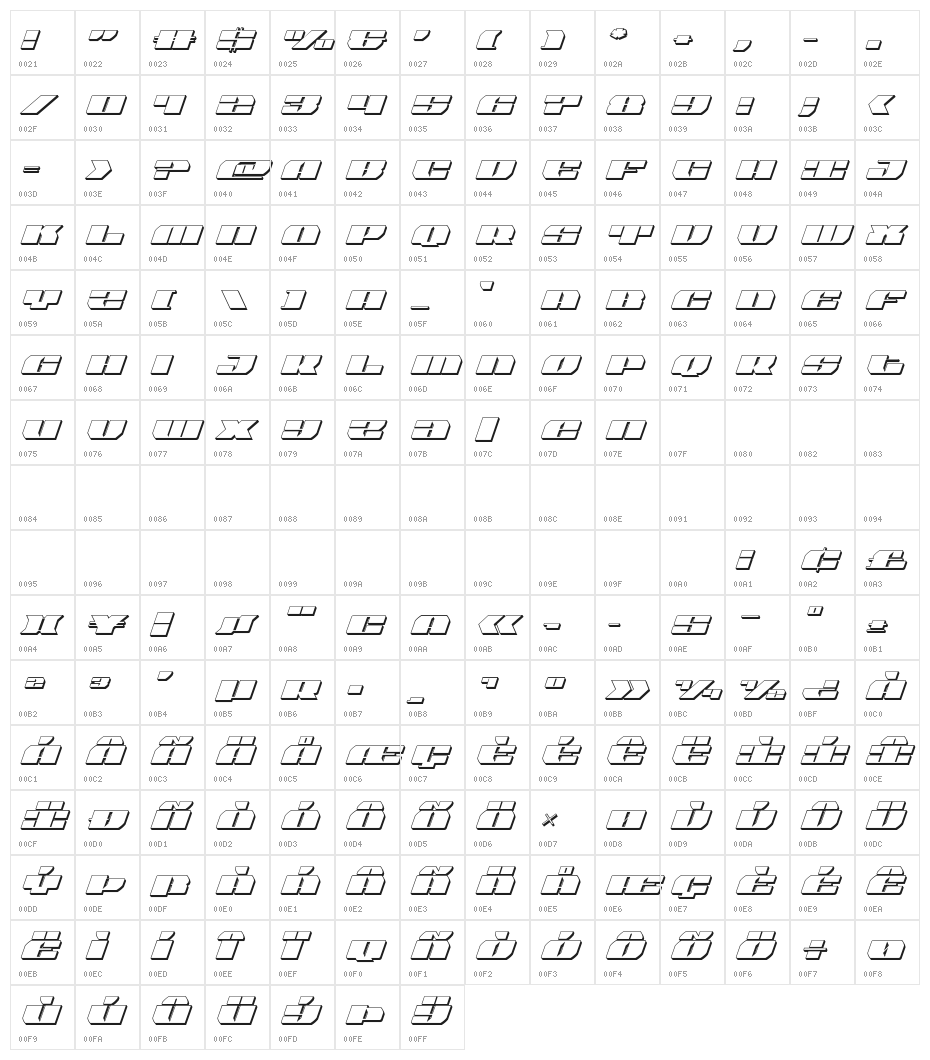 Joy Shark 3D Italic Character Map