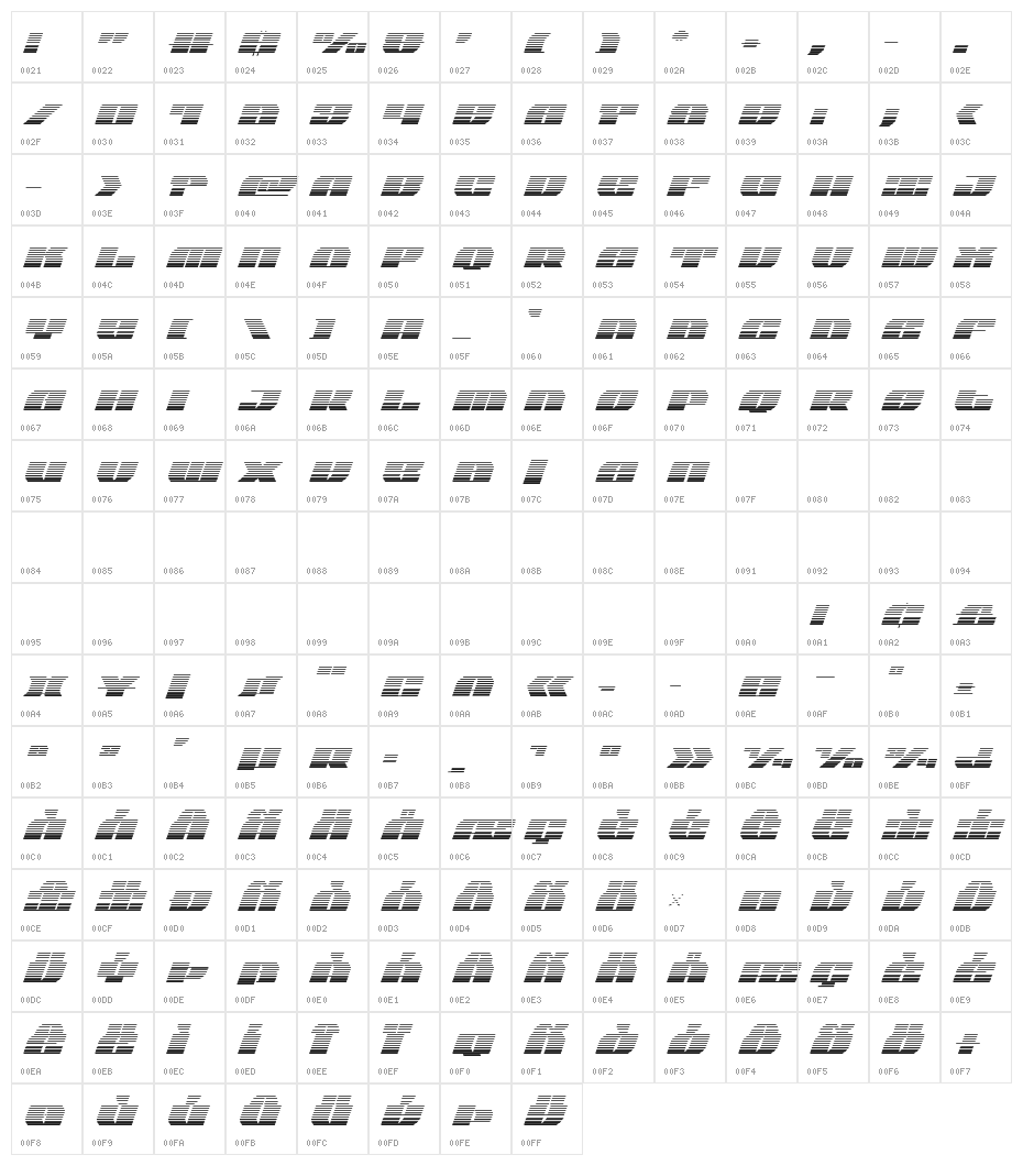 Joy Shark Gradient Italic Character Map