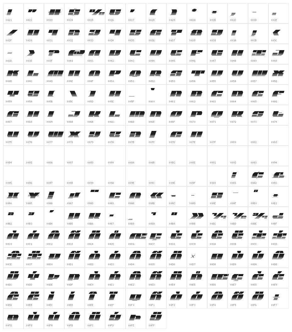 Joy Shark Halftone Italic Character Map