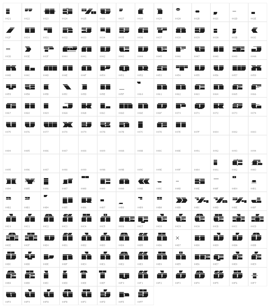 Joy Shark Laser Character Map