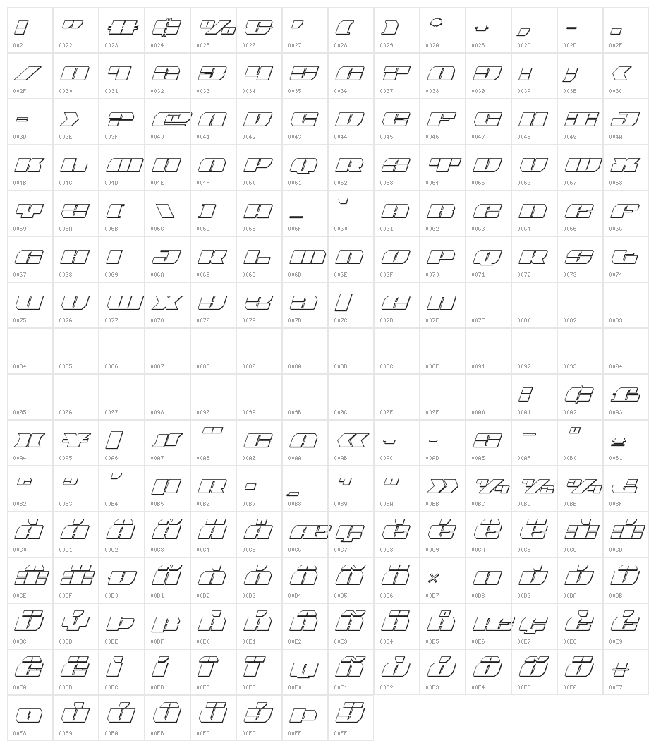 Joy Shark Outline Italic Character Map