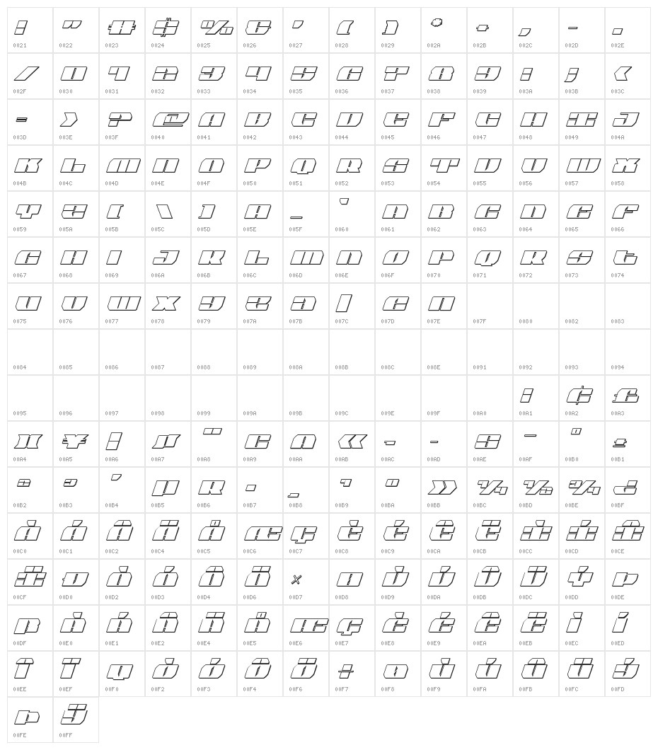Joy Shark Outline Semi-ConItal Character Map