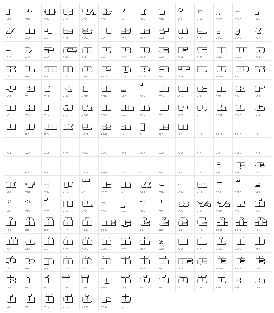 Joy Shark Semi-Condensed 3D Character Map
