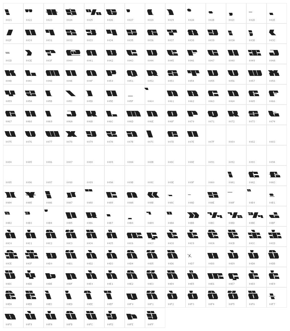 Joy Shark Semi-Condensed Leftalic Character Map