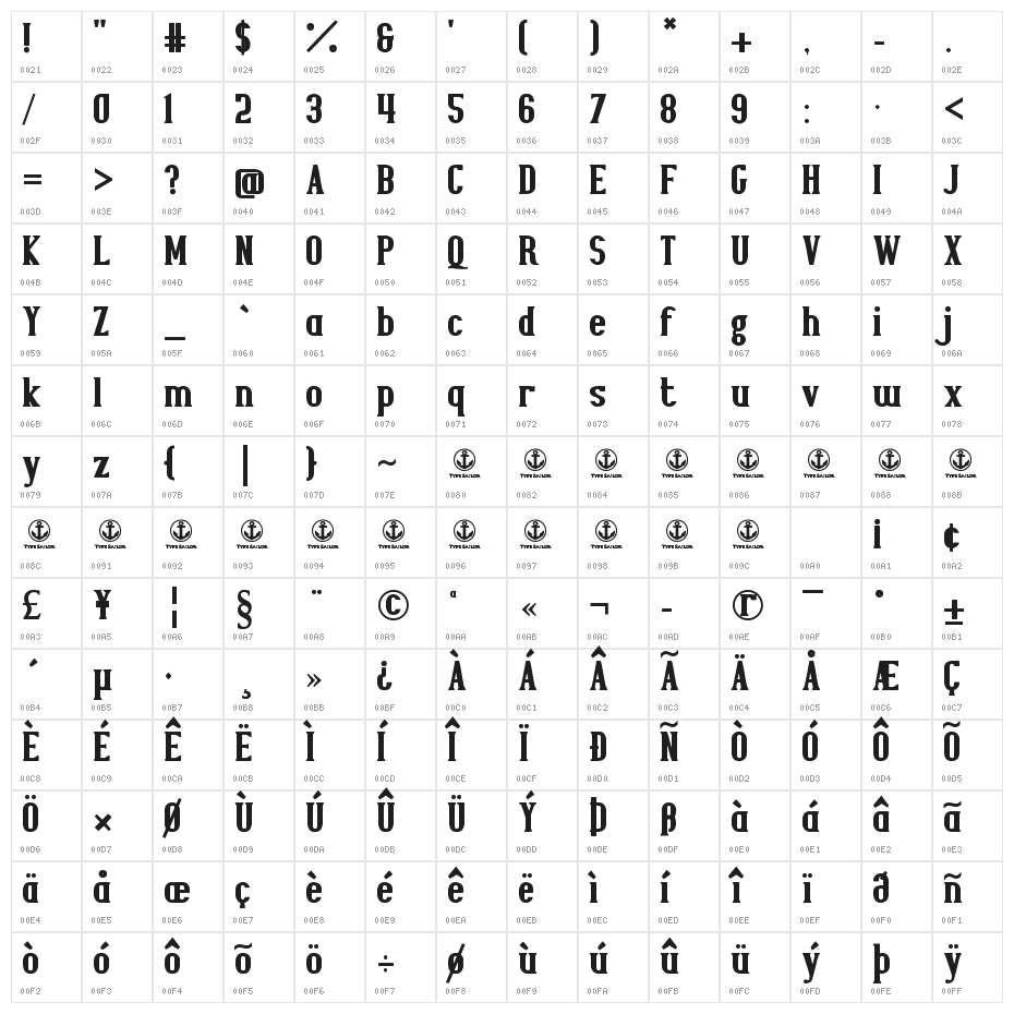 Joyeux Bold Character Map