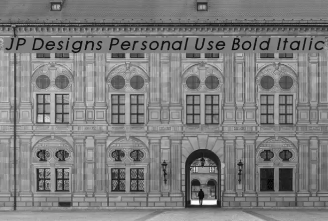 JP Designs Personal Use Bold Italic Font examples