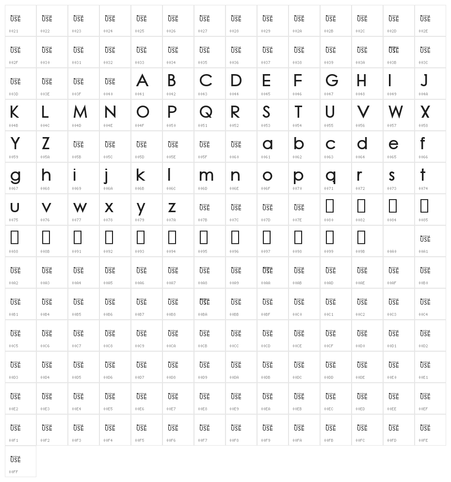 JP Designs Personal Use Bold Character Map