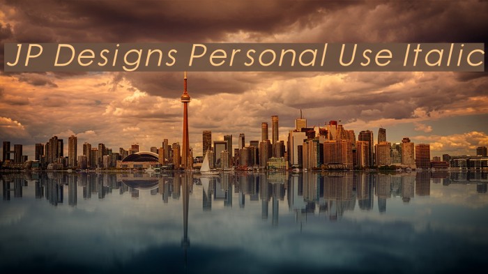 JP Designs Personal Use Italic Schriftart examples
