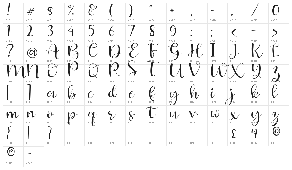 JUDESSANT Regular Character Map