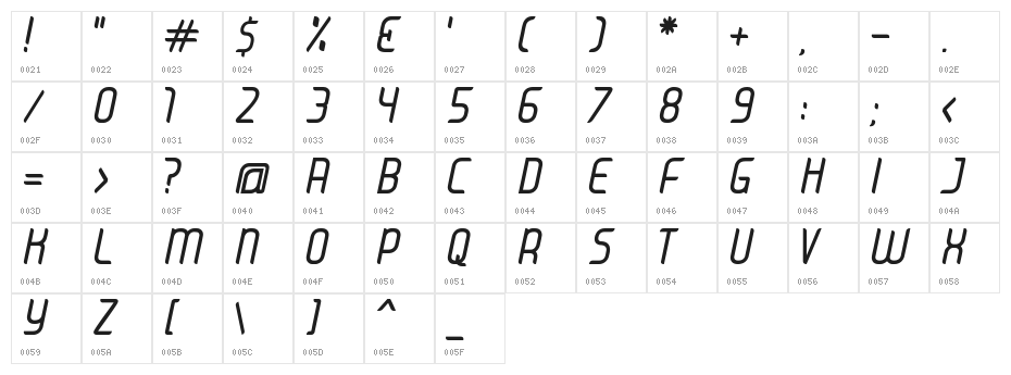 JUICE Italic Italic Character Map