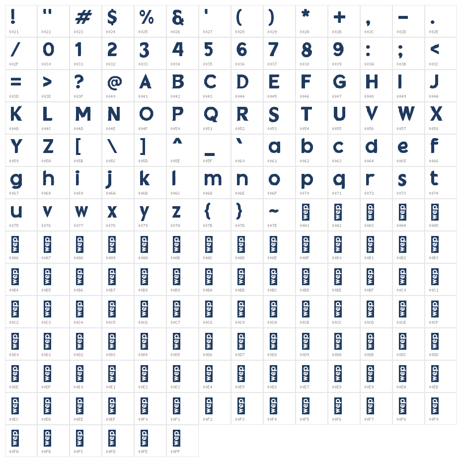 JUNTER Character Map