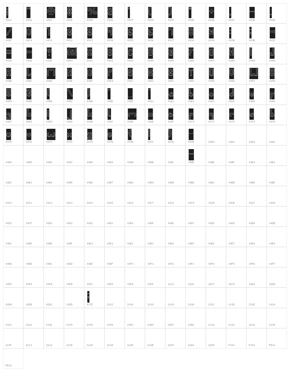 JUSSTA-Hollow-Inverse Character Map