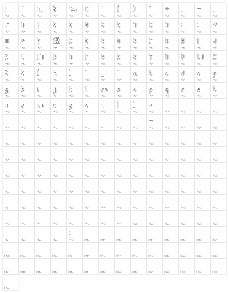 JUSSTA-Hollow Character Map