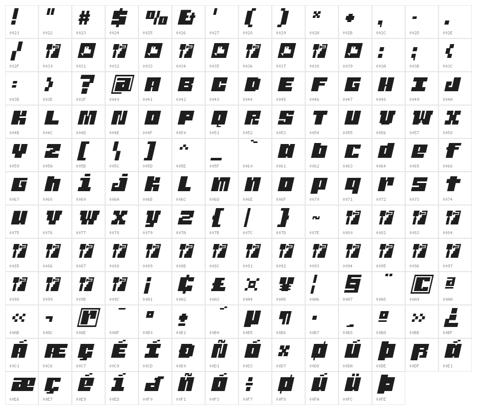 JuderaFlat-Italic Character Map