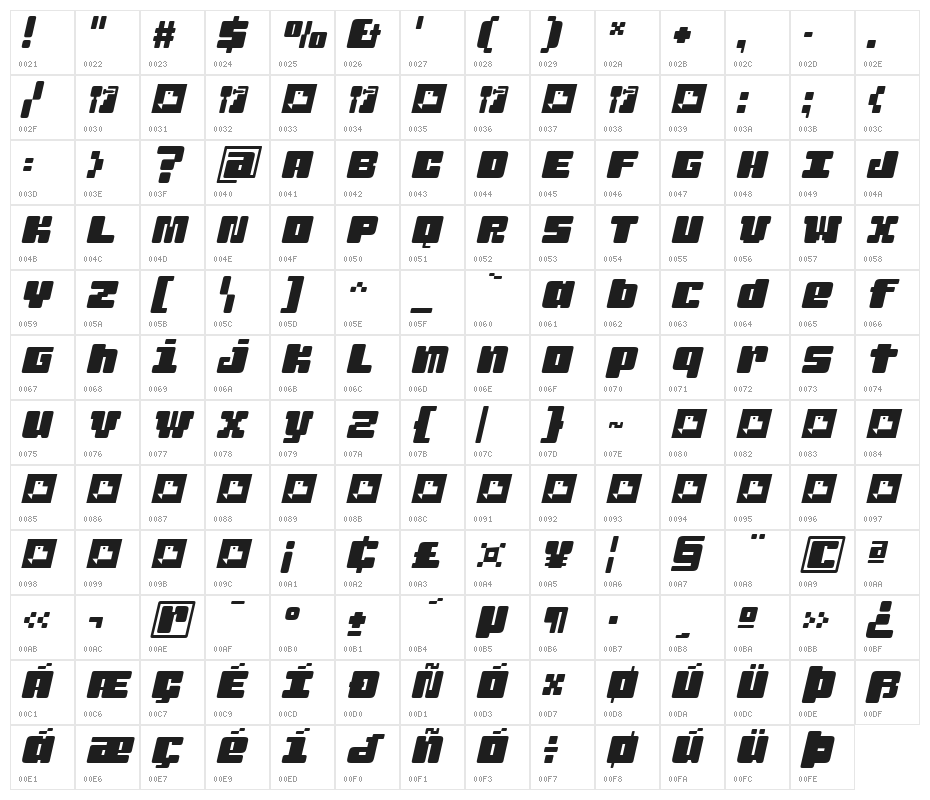 JuderaRing-Italic Character Map