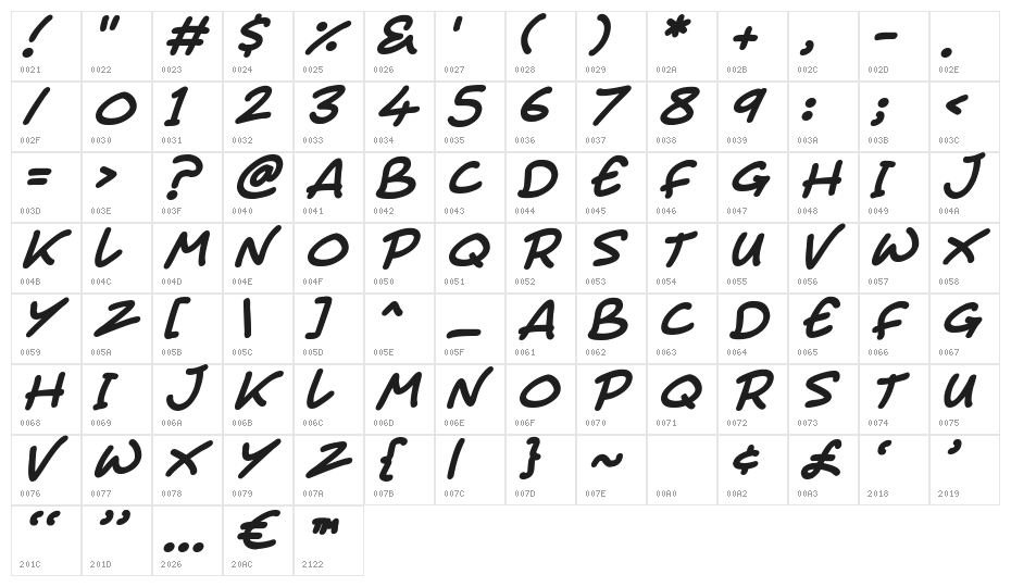 Juice Monster Italic Character Map