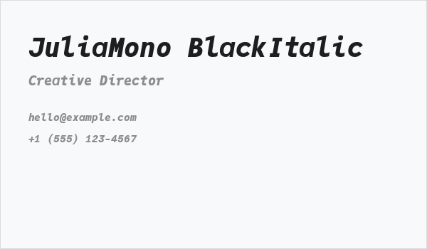 JuliaMono BlackItalic Business Card