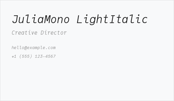 JuliaMono LightItalic Business Card
