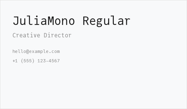JuliaMono Regular Business Card