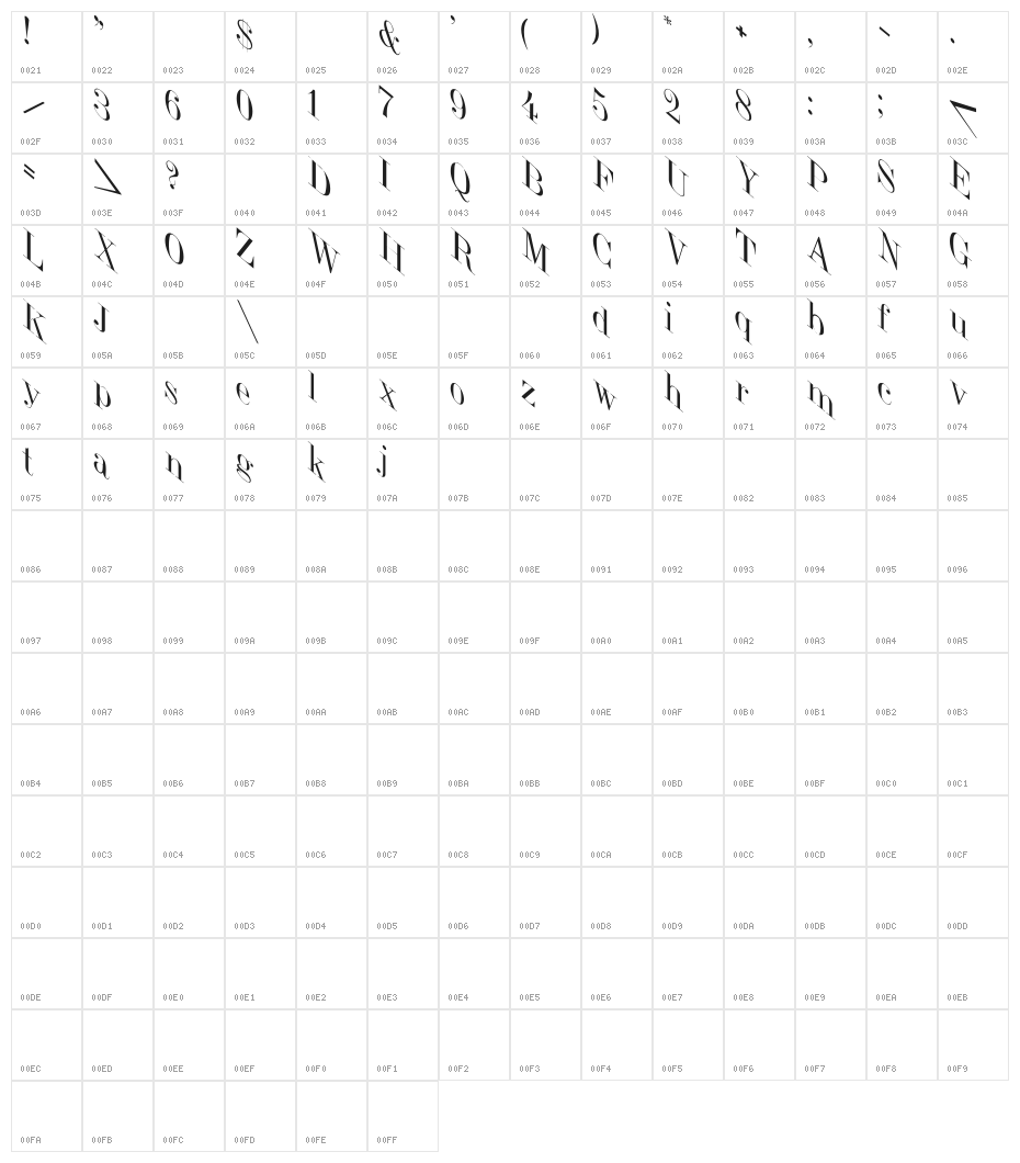 JumbleItalic Character Map