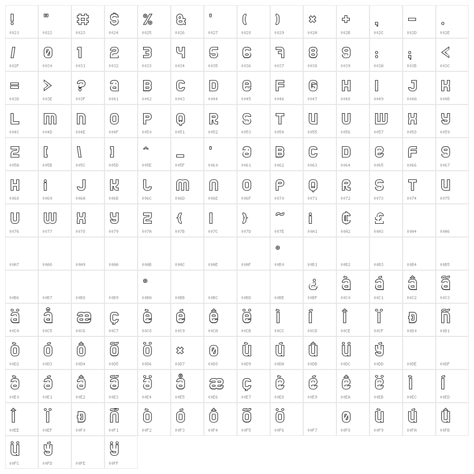 Jumbo Outline Character Map