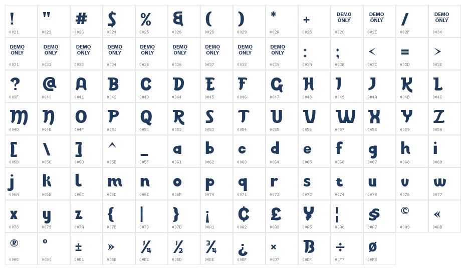 Jummah Demo Regular Character Map