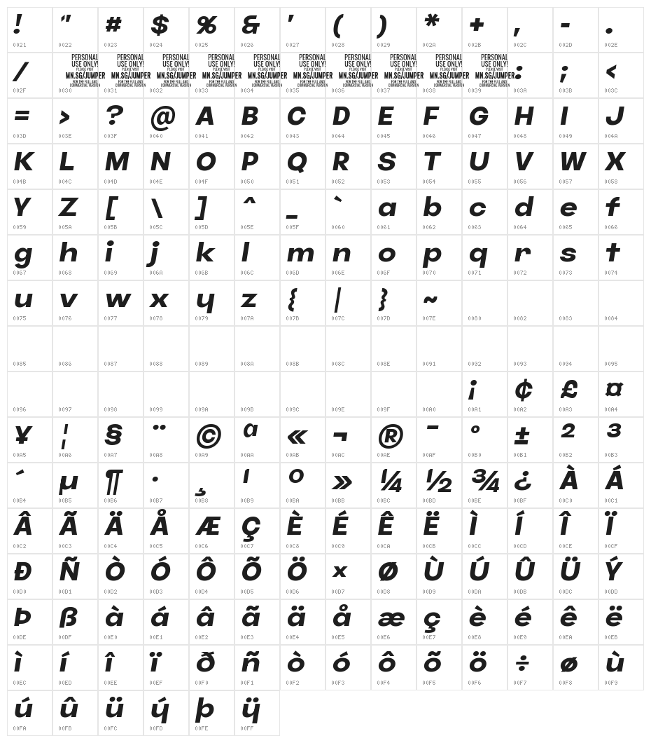 Jumper PERSONAL USE ONLY Bold Italic Character Map