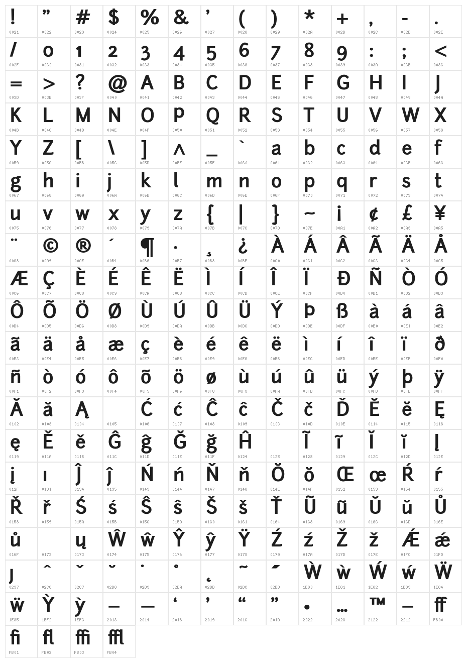 Junction-Bold Character Map