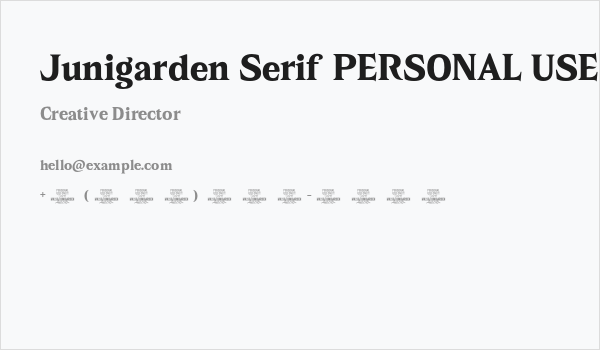 Junigarden Serif PERSONAL USE Regular Business Card