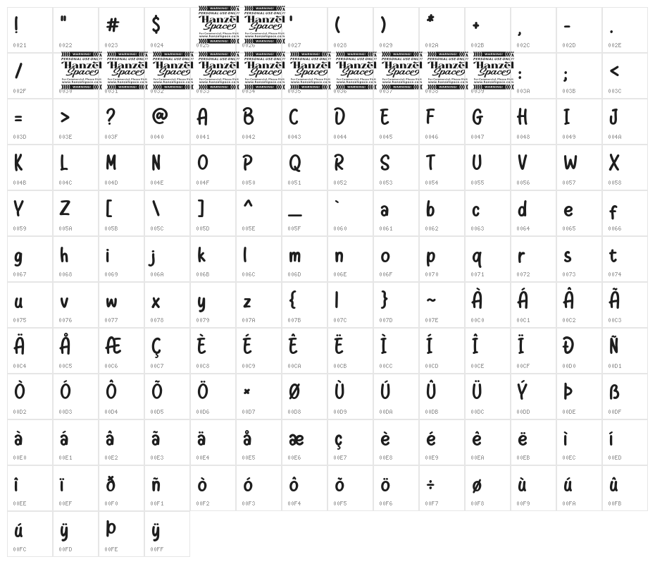 Just Squash Character Map