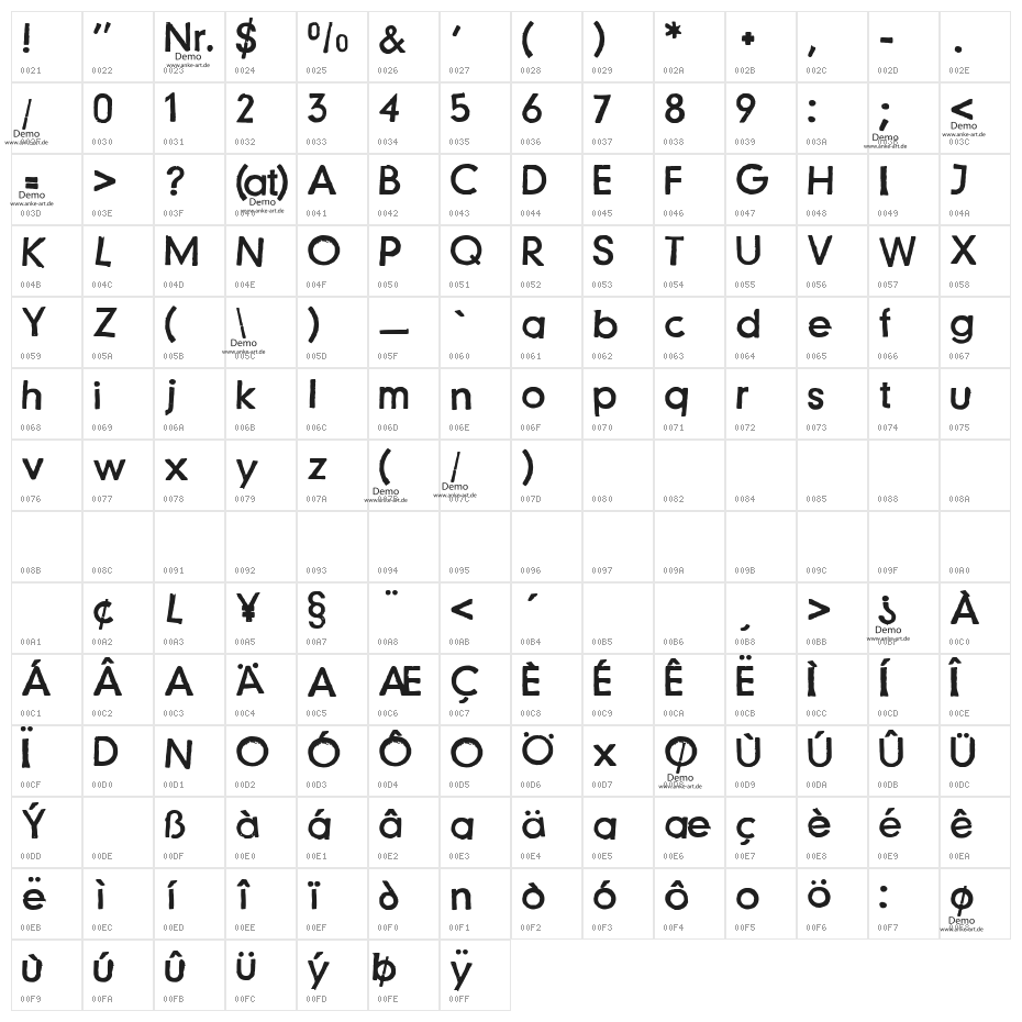Just another stamp font - Demo Character Map