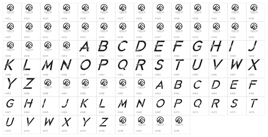 JustDieAlready-Italic Character Map