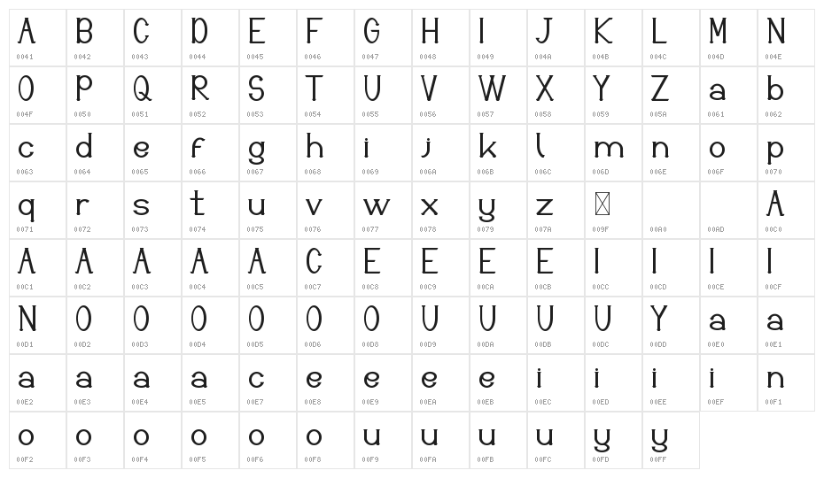 Justice Action Demo Serif Character Map