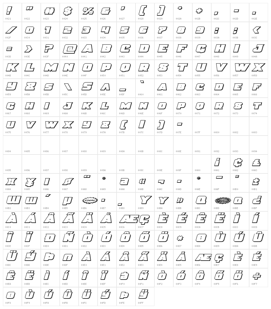 Justice Expanded Outline Character Map