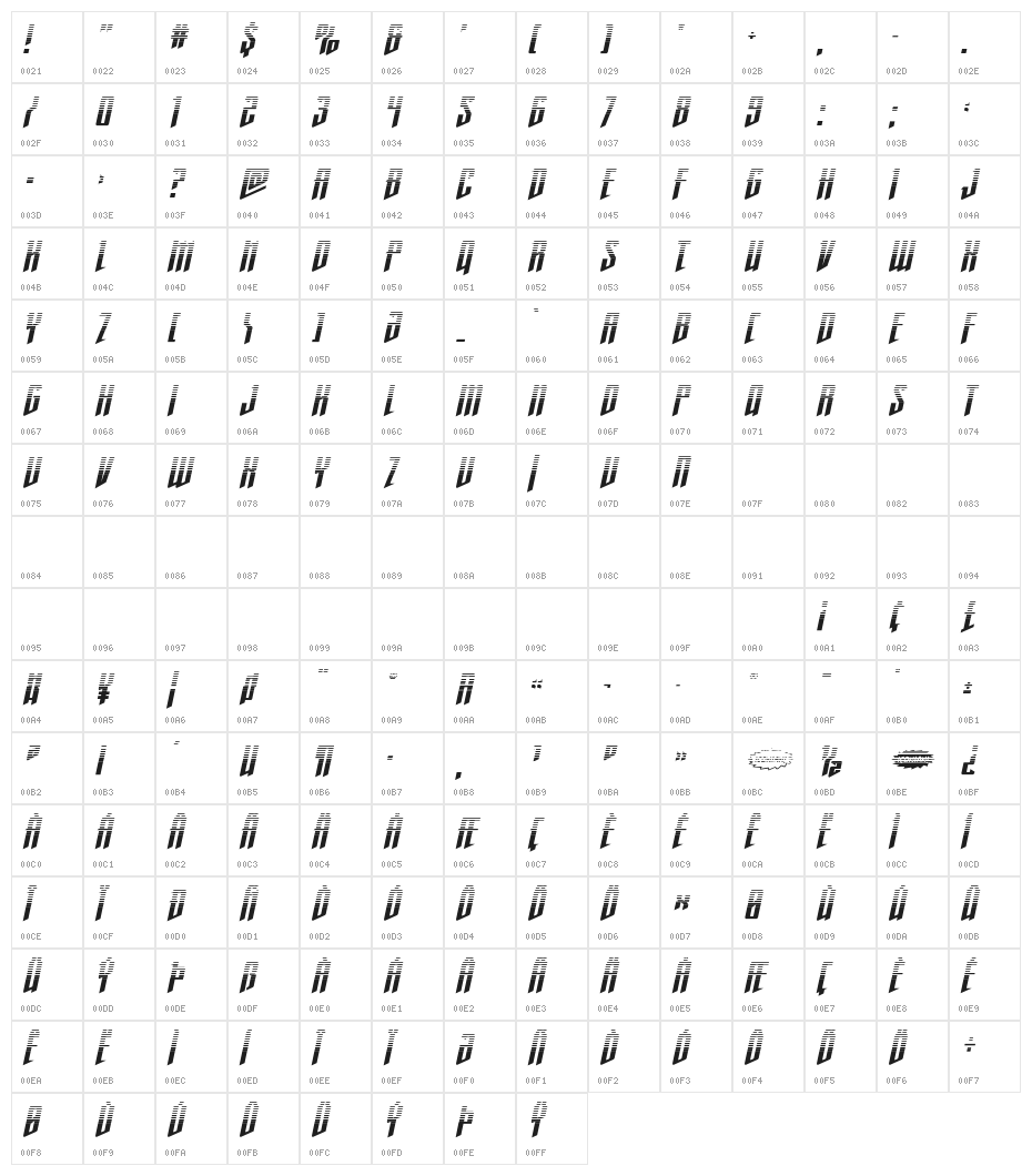 Justice Fighters Twotone Ital Character Map