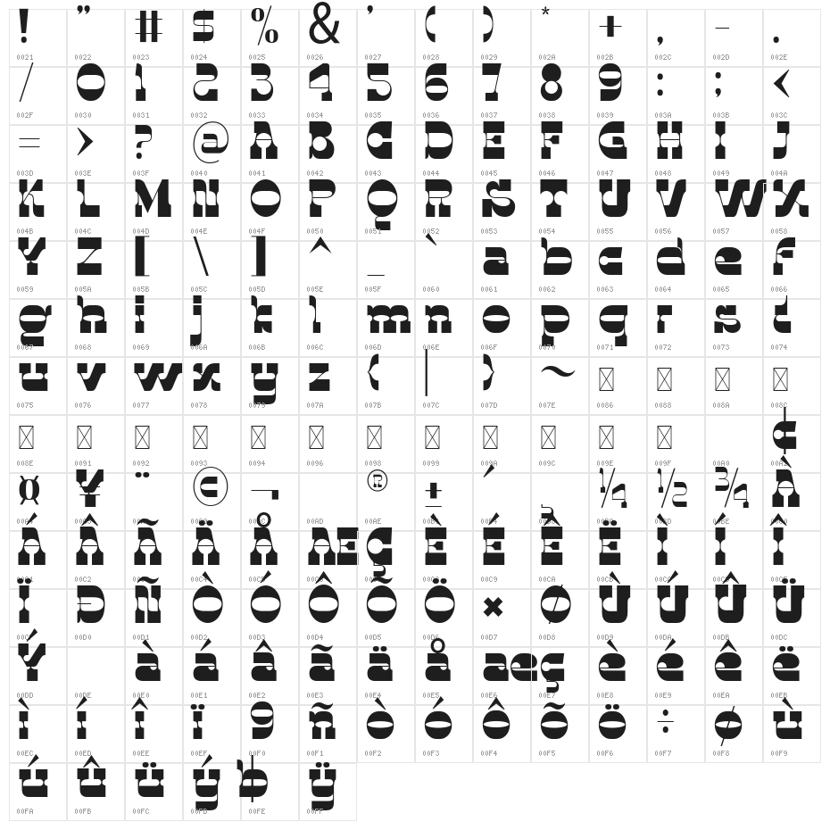 Justice Ratkati Bold Character Map