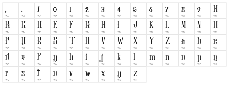 JustifyRegular Character Map