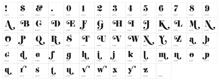 K22 Didoni Swash Character Map