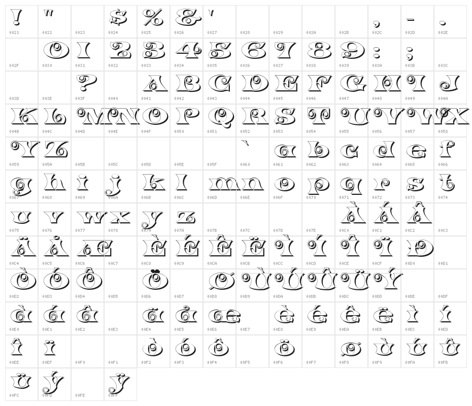 K22 Spiral Swash Shadow Character Map